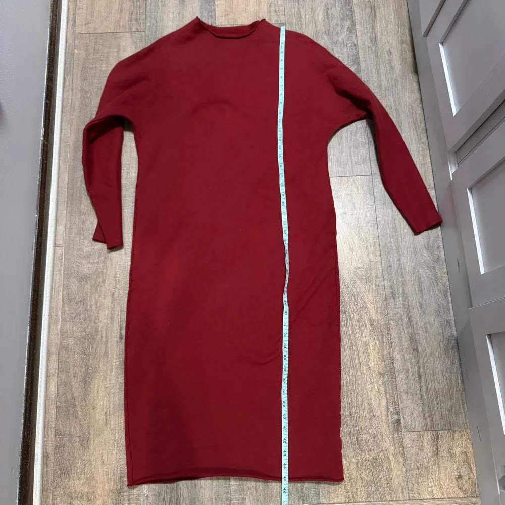 Frank & Eileen Isabelle Funnel Neck Dress Cranberry Red Fleece Midi Medium - Picture 6 of 7